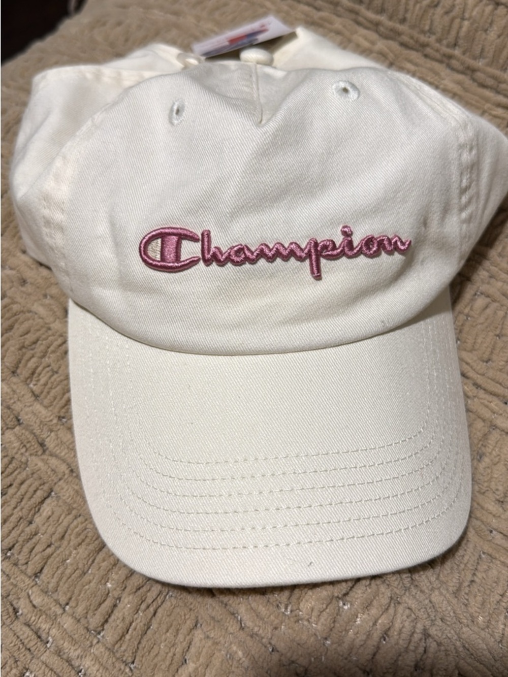 Champion Cream Baseball Cap with Pink Embroidered Logo